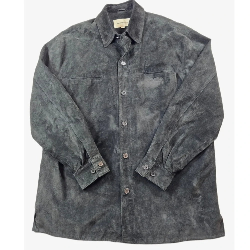 Pronto Uomo Suede Shirt Jacket Mens XL Black Leather Button Shacket Western Y2K